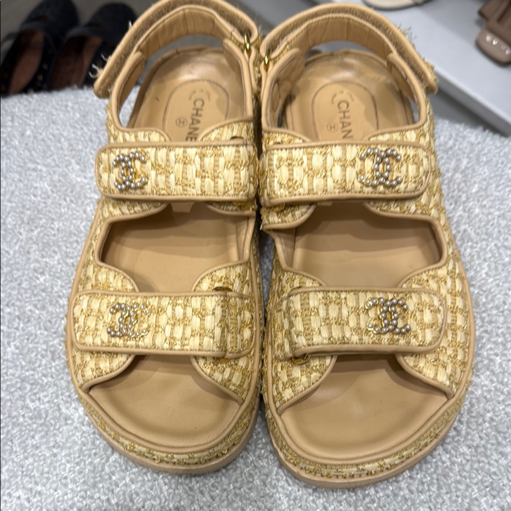 Chanel Gold Dad Sandals
